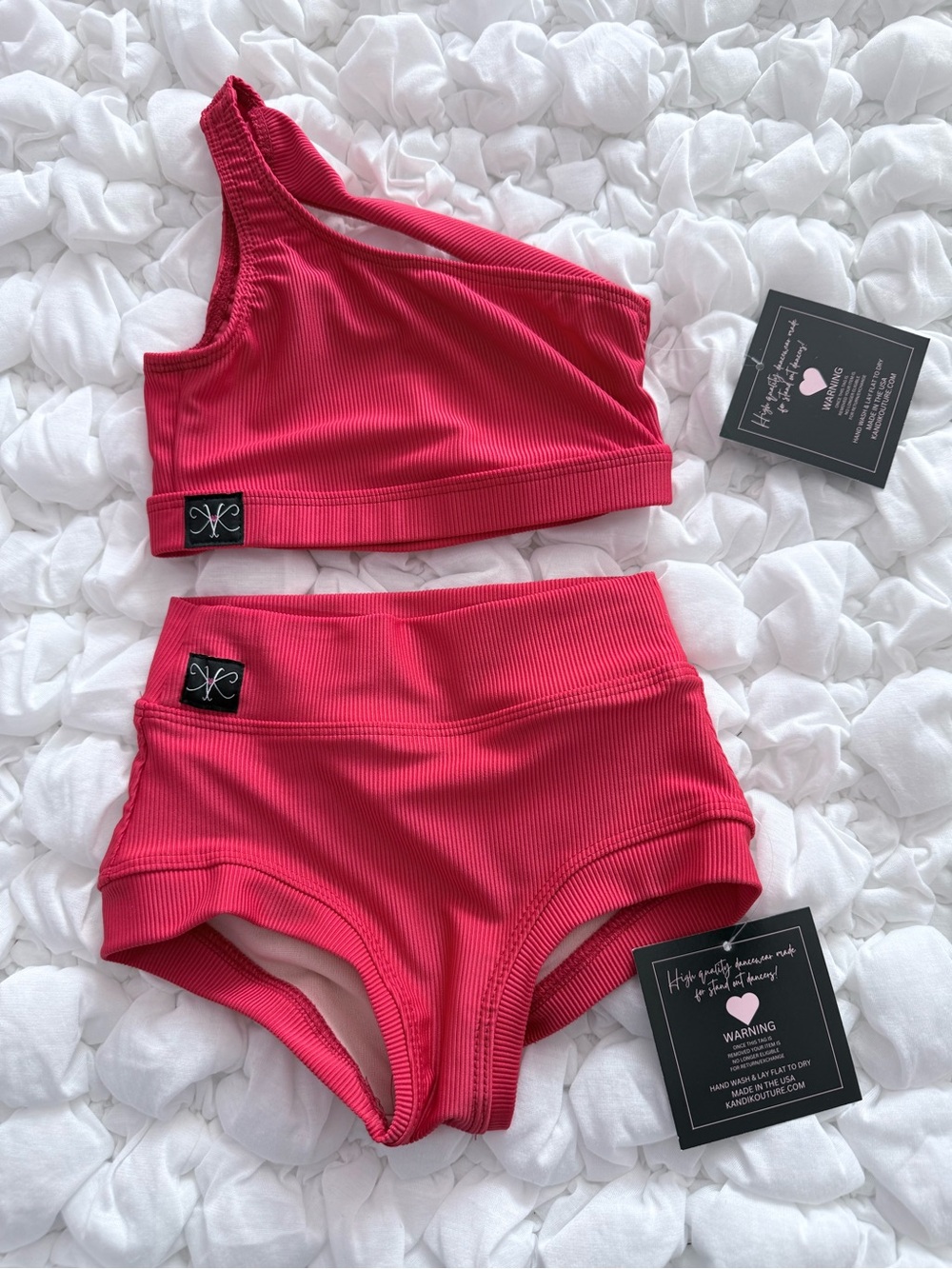 Kandi Kouture Ribbed One-Shoulder Red Dance Set